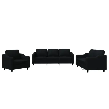 Ensemble de canapés 3 pcs avec coussins Noir Tissu 2