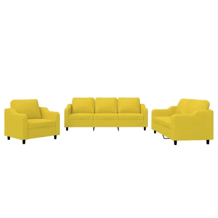 Ensemble de canapés 3 pcs avec coussins Jaune clair Tissu 2