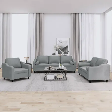Ensemble de canapés 3 pcs coussins gris clair tissu
