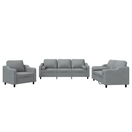 Ensemble de canapés 3 pcs coussins gris clair tissu 2