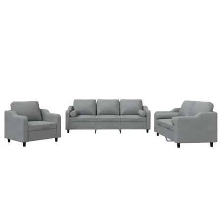 Ensemble de canapés 3 pcs coussins gris clair tissu