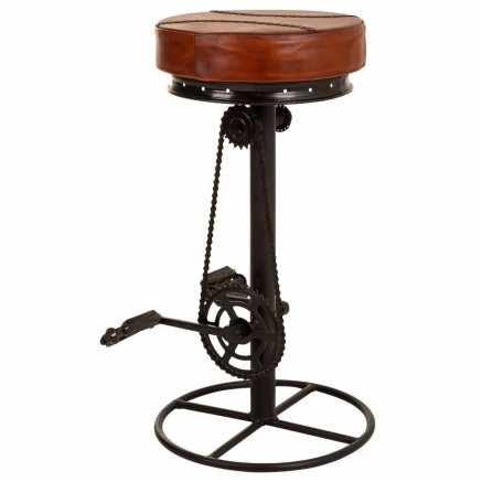 Taburete Alexandra House Living Negro Marrón oscuro Cuero Hierro 41 x