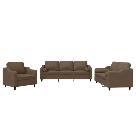 Ensemble de canapés 3 pcs avec coussins marron tissu 2