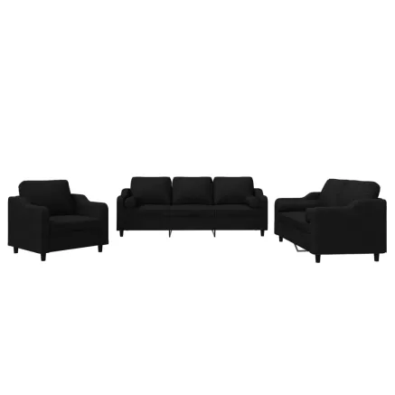 Ensemble de canapés 3 pcs avec coussins noir tissu 2