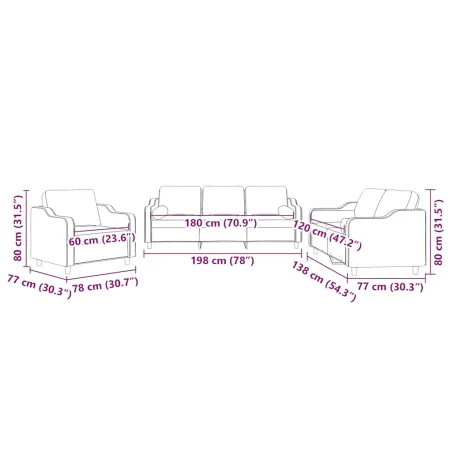 Ensemble de canapés 3 pcs avec coussins jaune clair tissu