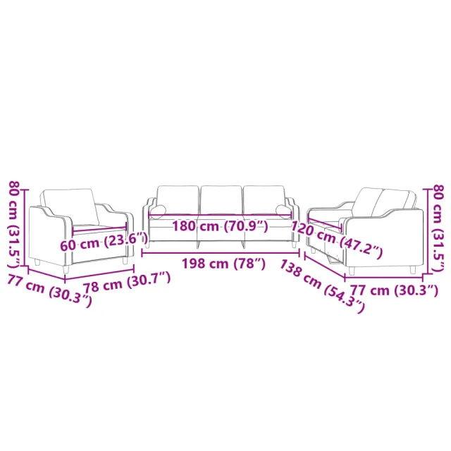 Ensemble de canapés 3 pcs avec coussins taupe tissu