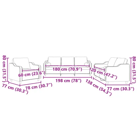 Ensemble de canapés 3 pcs avec coussins taupe tissu