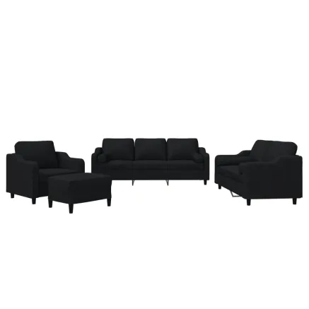 Ensemble de canapés 4 pcs avec coussins noir tissu 2