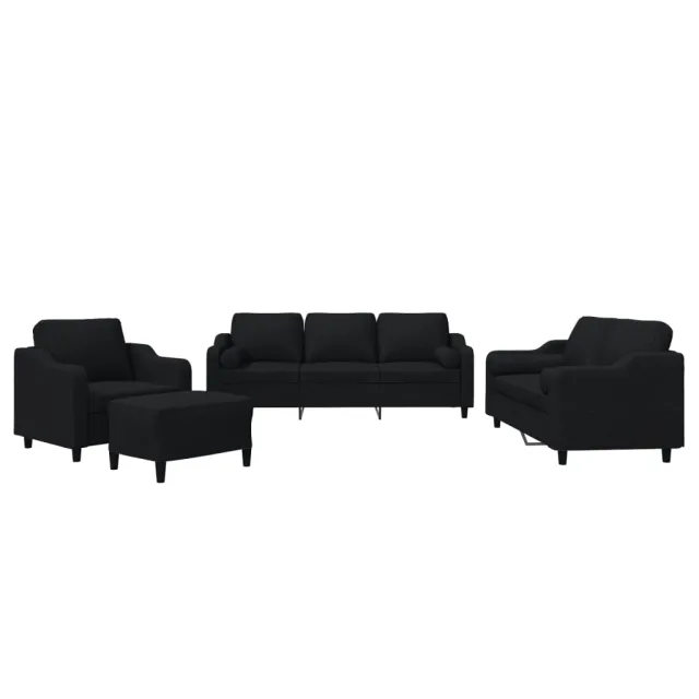 Ensemble de canapés 4 pcs avec coussins noir tissu