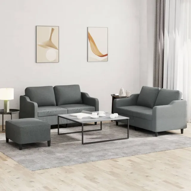 Ensemble de canapés 3 pcs avec coussins Gris foncé Tissu
