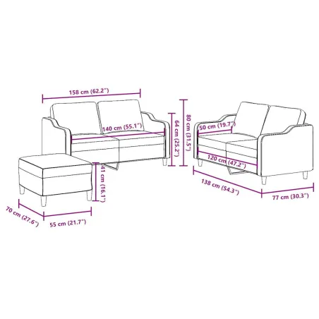 Ensemble de canapés 3 pcs avec coussins Noir Tissu