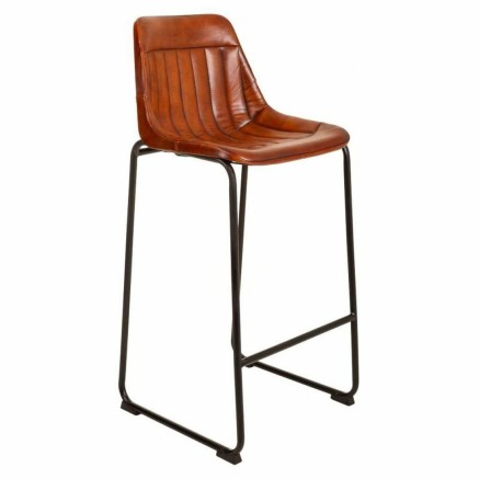 Hocker Alexandra House Living Braun Schwarz Leder Eisen 50 x 106 x 46