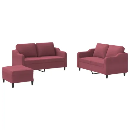 Ensemble de canapés 3 pcs avec coussins Rouge bordeaux Tissu 2