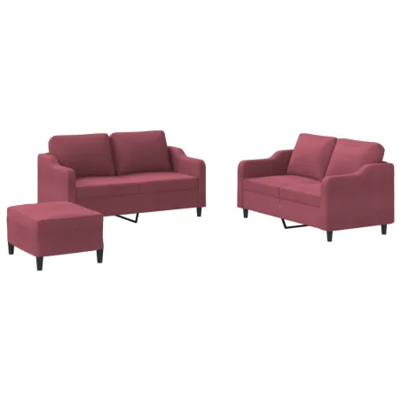 Ensemble de canapés 3 pcs avec coussins Rouge bordeaux Tissu