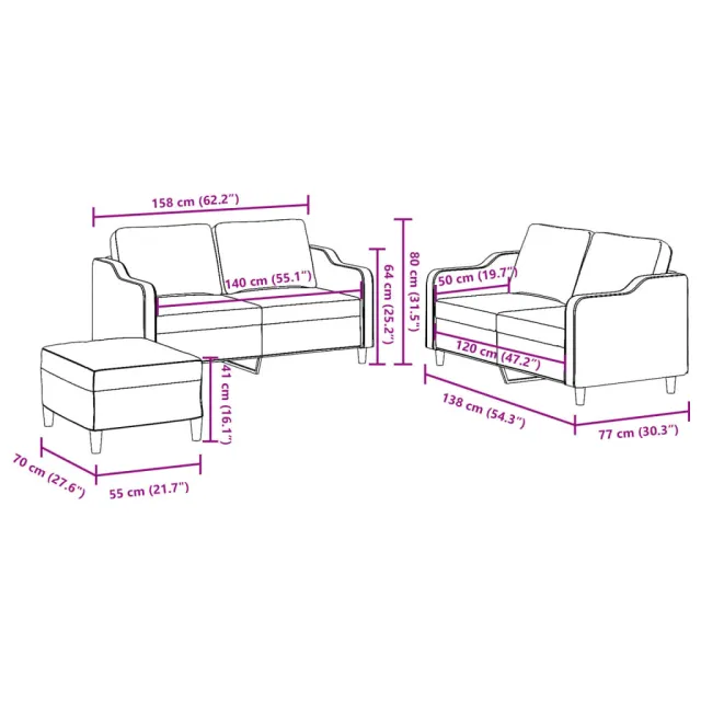 Ensemble de canapés 3 pcs avec coussins Rouge bordeaux Tissu