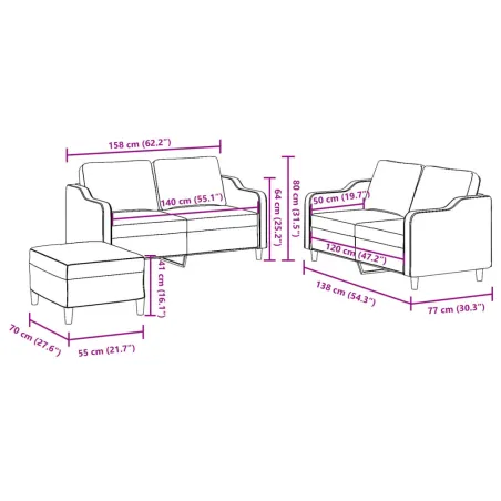 Ensemble de canapés 3 pcs avec coussins Rouge bordeaux Tissu