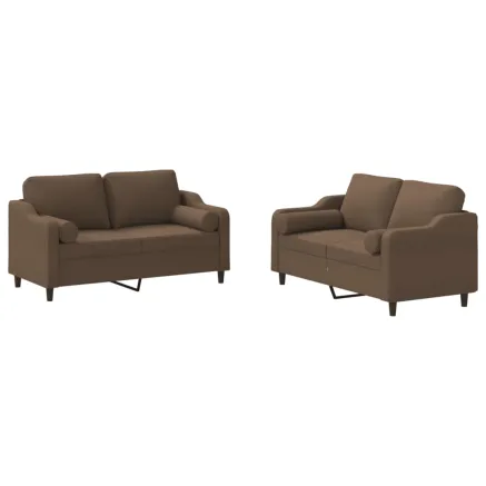 Ensemble de canapés 2 pcs avec coussins marron tissu 2