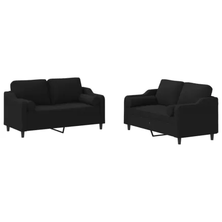 Ensemble de canapés 2 pcs avec coussins noir tissu 2