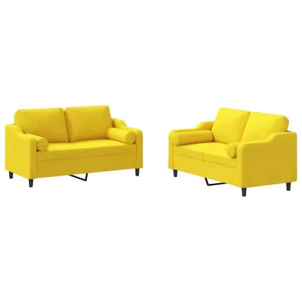 Ensemble de canapés 2 pcs avec coussins jaune clair tissu 2