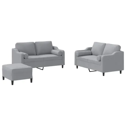 Ensemble de canapés 3 pcs coussins gris clair tissu 2
