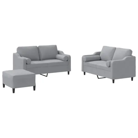Ensemble de canapés 3 pcs coussins gris clair tissu
