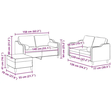 Ensemble de canapés 3 pcs coussins gris clair tissu