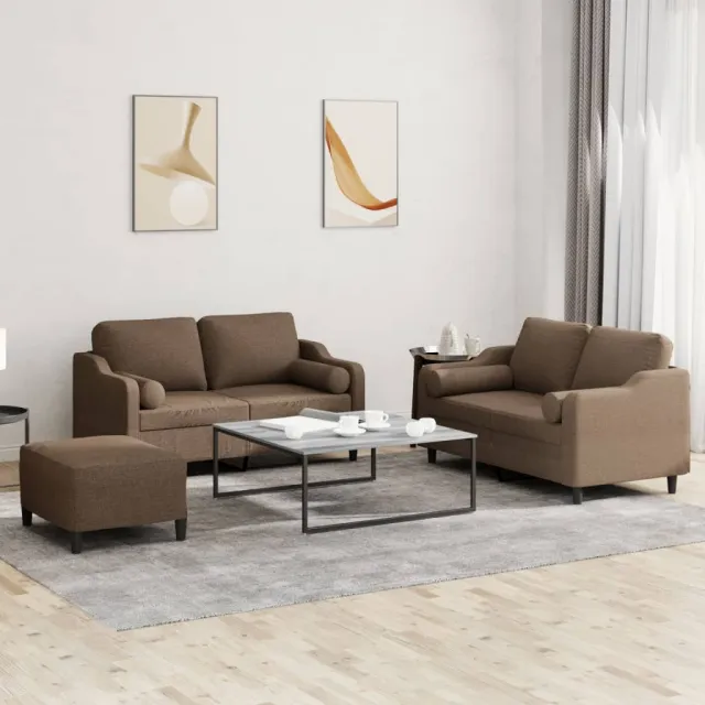 Ensemble de canapés 3 pcs avec coussins marron tissu