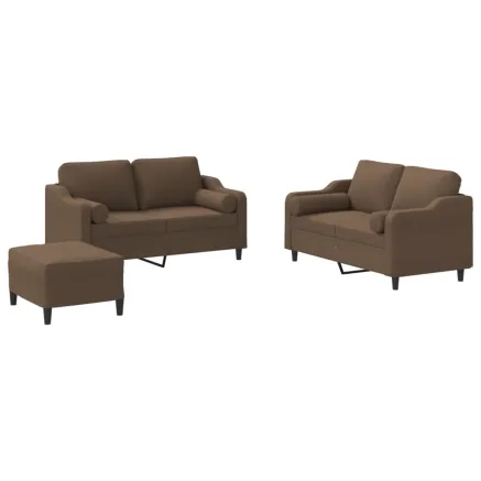 Ensemble de canapés 3 pcs avec coussins marron tissu 2