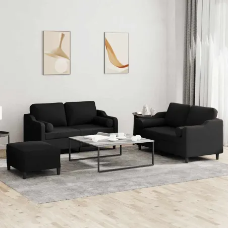 Ensemble de canapés 3 pcs avec coussins noir tissu