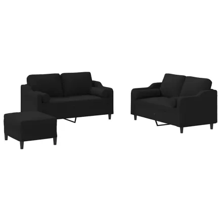 Ensemble de canapés 3 pcs avec coussins noir tissu 2