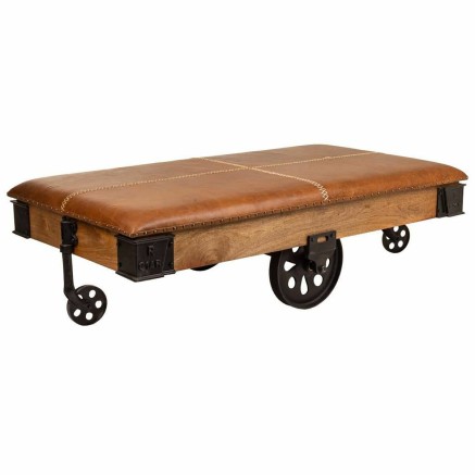 Mesa de Centro Alexandra House Living Cuero Madera Hierro 90 x 52 x 16