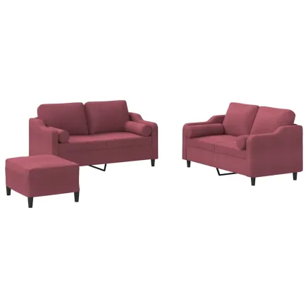 Ensemble de canapés 3 pcs avec coussins rouge bordeaux tissu 2