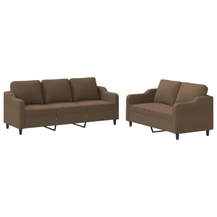 Ensemble de canapés 2 pcs avec coussins Marron Tissu 2
