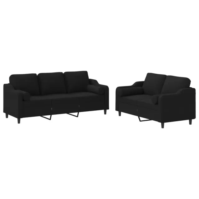 Ensemble de canapés 2 pcs avec coussins noir tissu