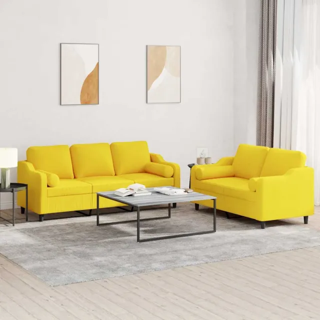 Ensemble de canapés 2 pcs avec coussins jaune clair tissu