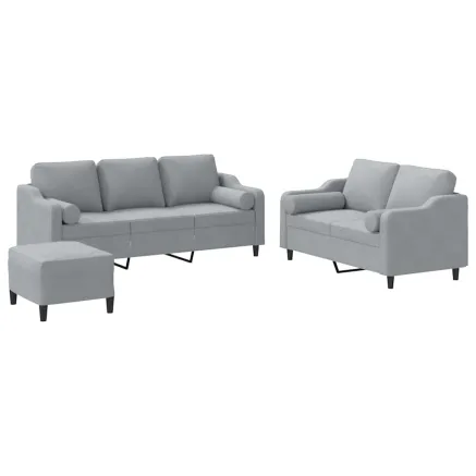 Ensemble de canapés 3 pcs coussins gris clair tissu 2
