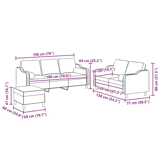 Ensemble de canapés 3 pcs coussins gris clair tissu