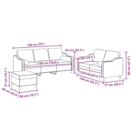 Ensemble de canapés 3 pcs coussins gris clair tissu