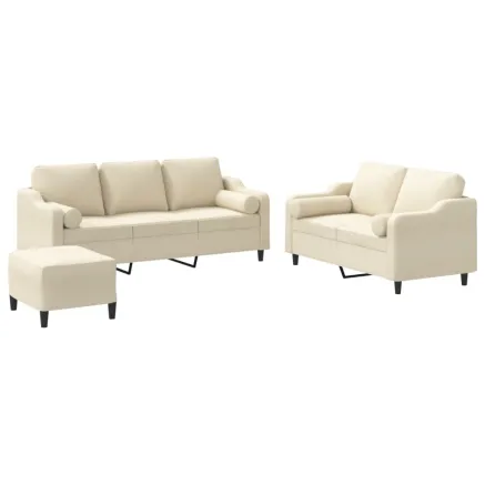 Ensemble de canapés 3 pcs avec coussins crème tissu 2