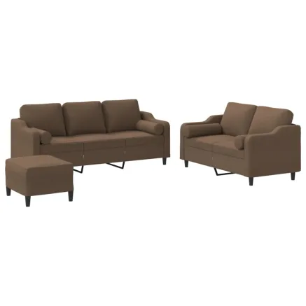Ensemble de canapés 3 pcs avec coussins marron tissu 2