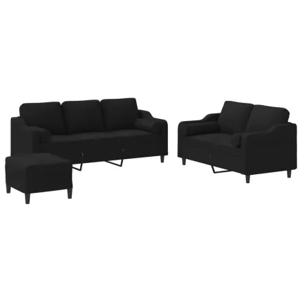 Ensemble de canapés 3 pcs avec coussins noir tissu 2