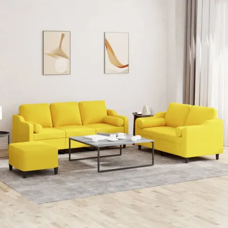 Ensemble de canapés 3 pcs avec coussins jaune clair tissu