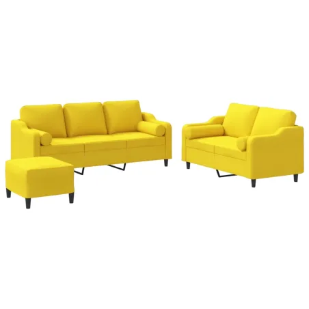 Ensemble de canapés 3 pcs avec coussins jaune clair tissu