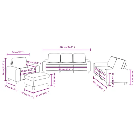 Ensemble de canapés 4 pcs jaune clair tissu