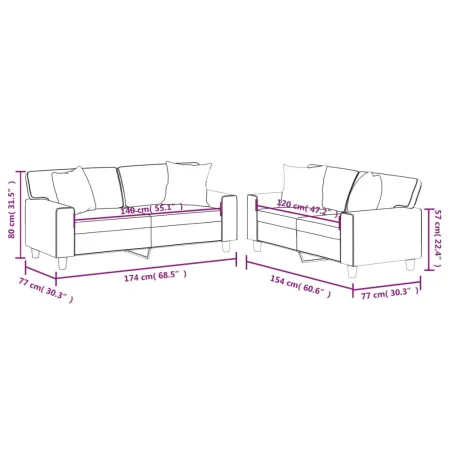 Ensemble de canapés 2 pcs avec coussins crème similicuir
