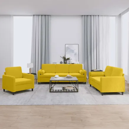 Ensemble de canapés 3 pcs avec coussins jaune velours