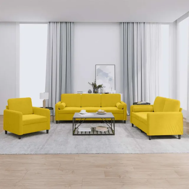 Ensemble de canapés 3 pcs avec coussins jaune velours