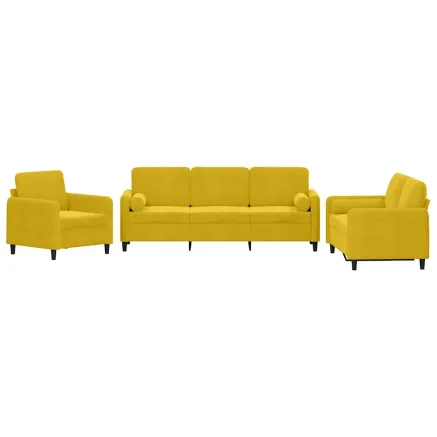 Ensemble de canapés 3 pcs avec coussins jaune velours 2