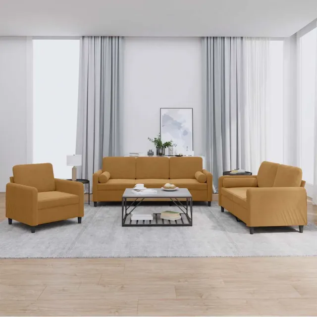 Ensemble de canapés 3 pcs avec coussins marron velours