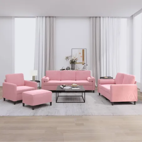 Ensemble de canapés 4 pcs avec coussins rose velours